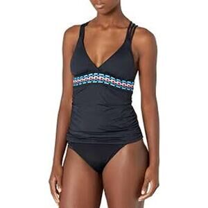 LA BLANCA Swimwear Women's Size 4 V Neck Tankini Top Sleeveless Solid Black